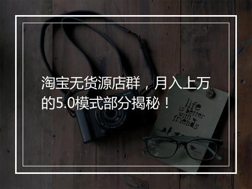 淘宝无货源店群，月入上万的5.0模式部分揭秘！