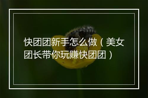 快团团新手怎么做（美女团长带你玩赚快团团）