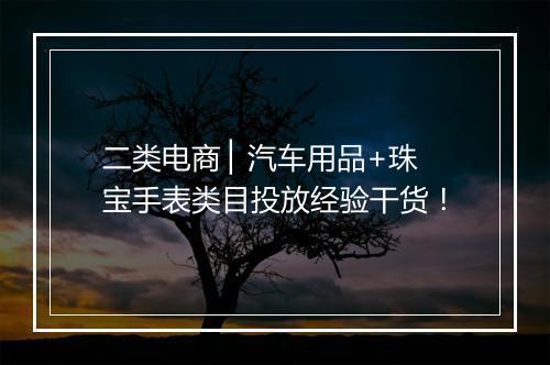 二类电商 ▏汽车用品+珠宝手表类目投放经验干货！