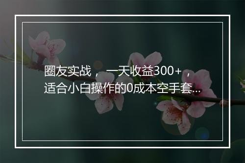 圈友实战， 一天收益300+，适合小白操作的0成本空手套白狼项目！