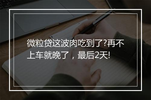 微粒贷这波肉吃到了?再不上车就晚了，最后2天!