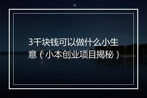 3千块钱可以做什么小生意（小本创业项目揭秘）