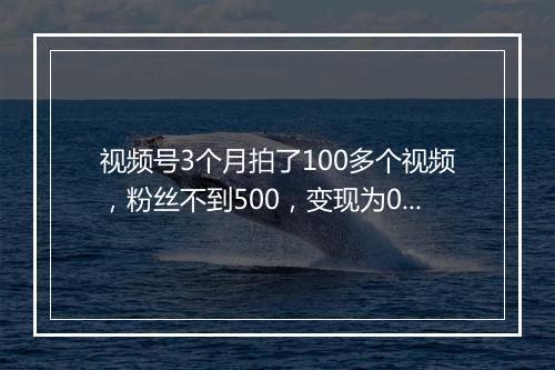 视频号3个月拍了100多个视频，粉丝不到500，变现为0，我已经放弃了。