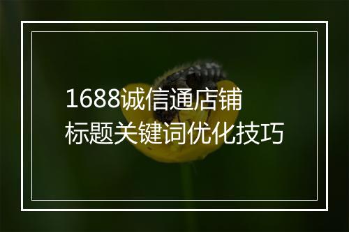 1688诚信通店铺标题关键词优化技巧