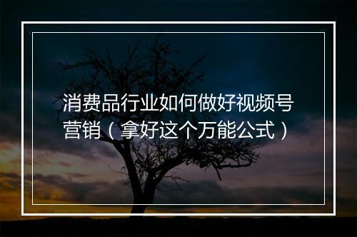 消费品行业如何做好视频号营销（拿好这个万能公式）