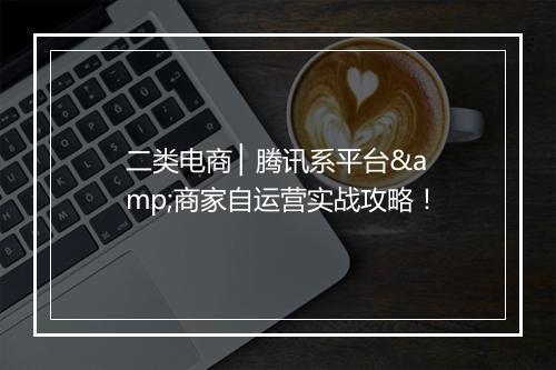 二类电商 ▏腾讯系平台&商家自运营实战攻略！