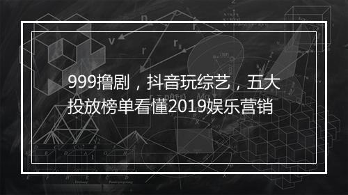 999撸剧，抖音玩综艺，五大投放榜单看懂2019娱乐营销