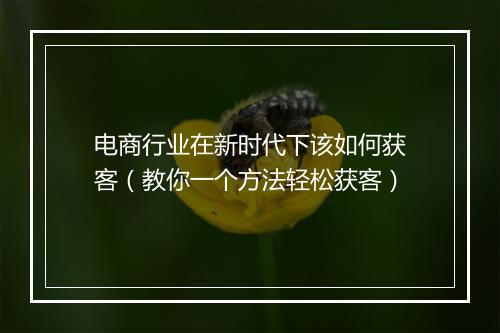 电商行业在新时代下该如何获客（教你一个方法轻松获客）