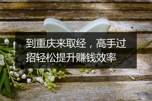 到重庆来取经，高手过招轻松提升赚钱效率