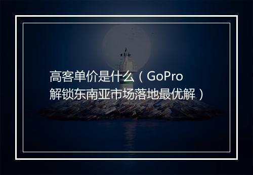高客单价是什么（GoPro解锁东南亚市场落地最优解）