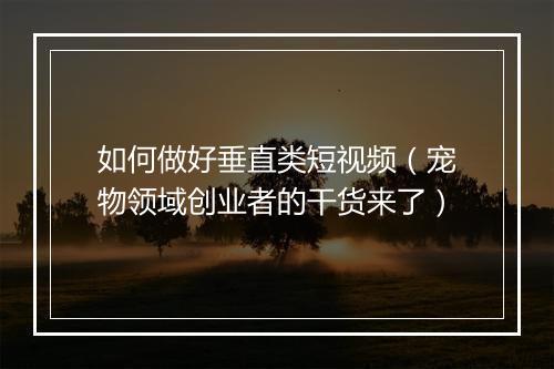 如何做好垂直类短视频（宠物领域创业者的干货来了）