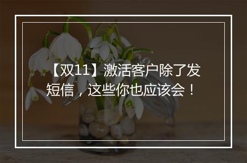 【双11】激活客户除了发短信，这些你也应该会！