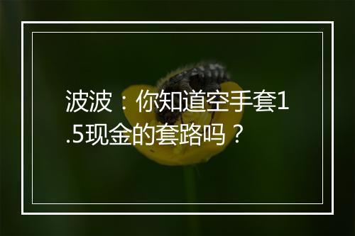 波波：你知道空手套1.5现金的套路吗？