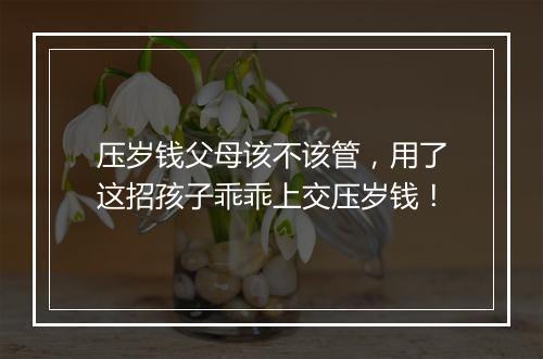 压岁钱父母该不该管，用了这招孩子乖乖上交压岁钱！