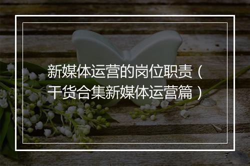 新媒体运营的岗位职责（干货合集新媒体运营篇）