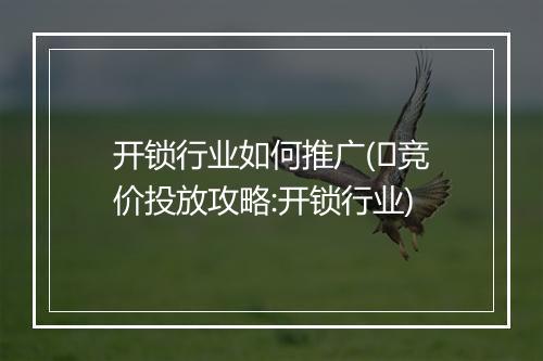 开锁行业如何推广(​竞价投放攻略:开锁行业)