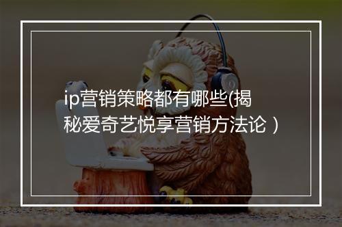 ip营销策略都有哪些(揭秘爱奇艺悦享营销方法论）