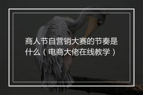商人节自营销大赛的节奏是什么（电商大佬在线教学）