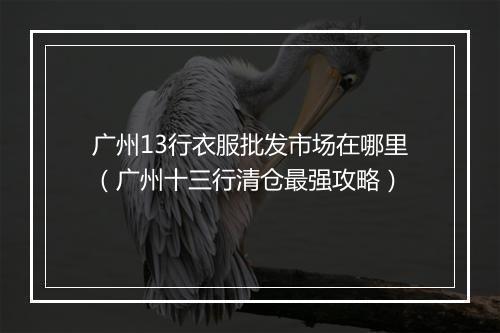 广州13行衣服批发市场在哪里（广州十三行清仓最强攻略）