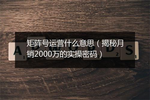 矩阵号运营什么意思（揭秘月销2000万的实操密码）