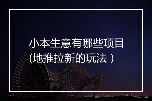 小本生意有哪些项目(地推拉新的玩法）