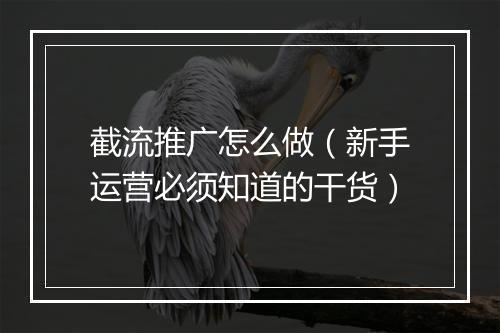 截流推广怎么做（新手运营必须知道的干货）