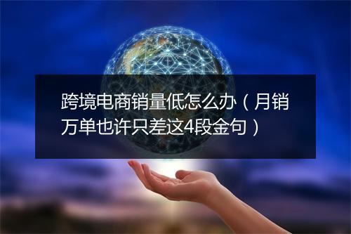 跨境电商销量低怎么办（月销万单也许只差这4段金句）
