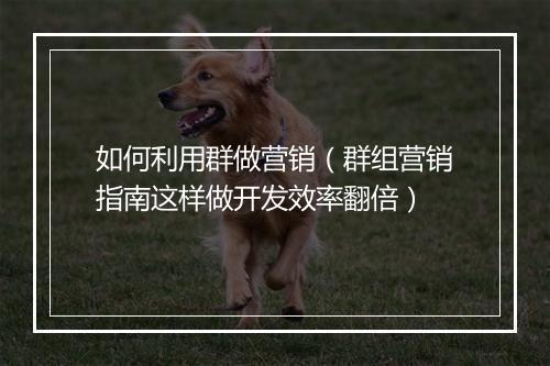 如何利用群做营销（群组营销指南这样做开发效率翻倍）