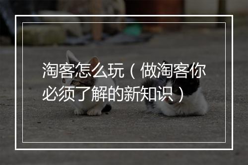 淘客怎么玩（做淘客你必须了解的新知识）