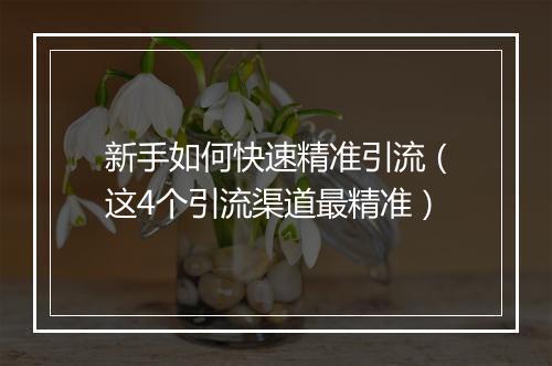 新手如何快速精准引流（这4个引流渠道最精准）