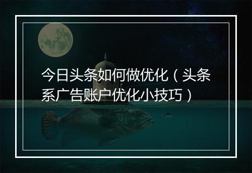 今日头条如何做优化（头条系广告账户优化小技巧）