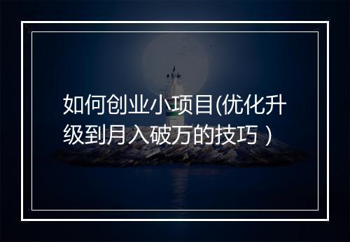 如何创业小项目(优化升级到月入破万的技巧）