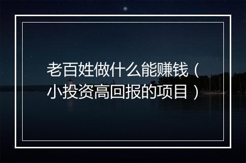 老百姓做什么能赚钱（小投资高回报的项目）