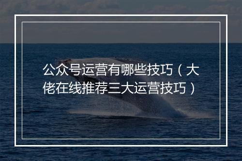 公众号运营有哪些技巧（大佬在线推荐三大运营技巧）