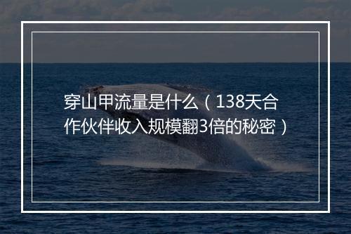 穿山甲流量是什么（138天合作伙伴收入规模翻3倍的秘密）