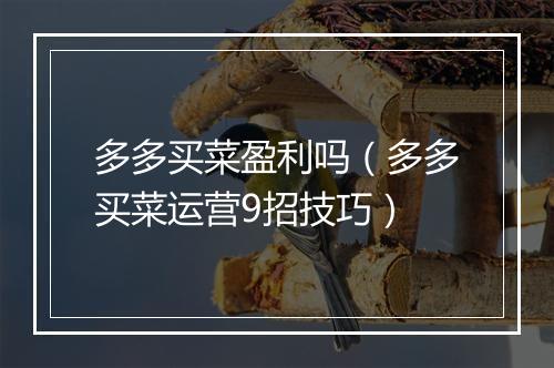 多多买菜盈利吗（多多买菜运营9招技巧）