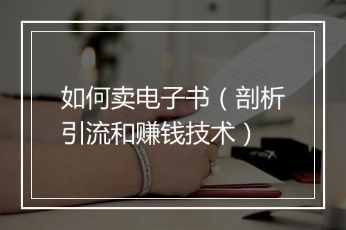 如何卖电子书（剖析引流和赚钱技术）