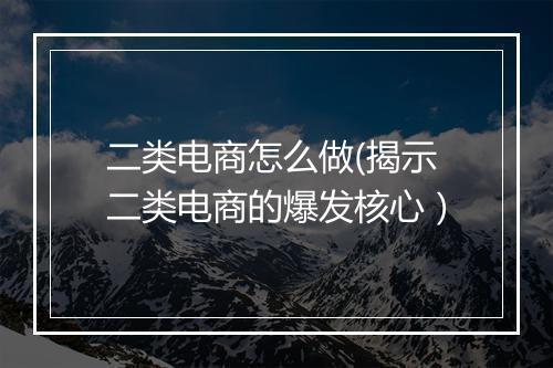 二类电商怎么做(揭示二类电商的爆发核心）
