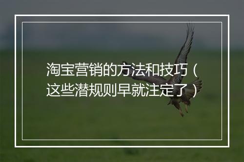淘宝营销的方法和技巧（这些潜规则早就注定了）