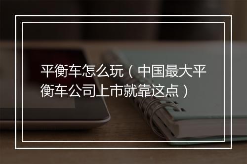 平衡车怎么玩（中国最大平衡车公司上市就靠这点）