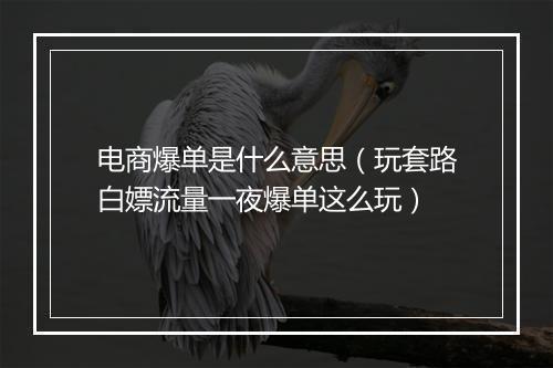 电商爆单是什么意思（玩套路白嫖流量一夜爆单这么玩）