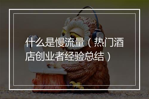什么是慢流量（热门酒店创业者经验总结）