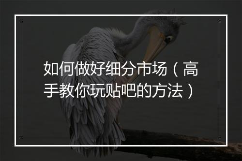 如何做好细分市场（高手教你玩贴吧的方法）