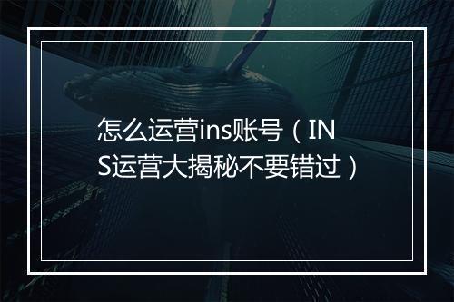 怎么运营ins账号（INS运营大揭秘不要错过）
