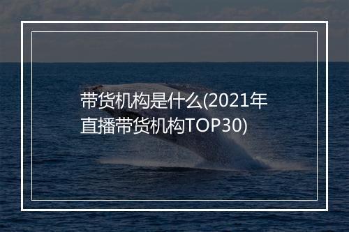 带货机构是什么(2021年直播带货机构TOP30)
