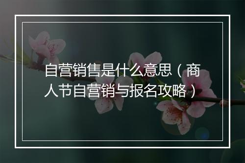 自营销售是什么意思（商人节自营销与报名攻略）