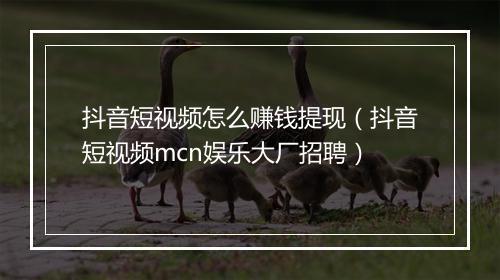 抖音短视频怎么赚钱提现（抖音短视频mcn娱乐大厂招聘）