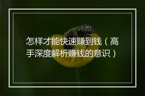 怎样才能快速赚到钱（高手深度解析赚钱的意识）