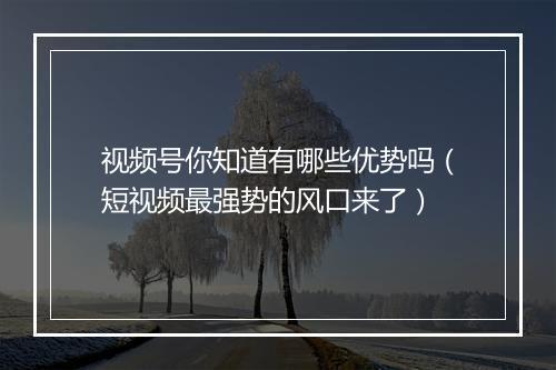 视频号你知道有哪些优势吗（短视频最强势的风口来了）