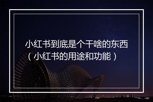 小红书到底是个干啥的东西（小红书的用途和功能）